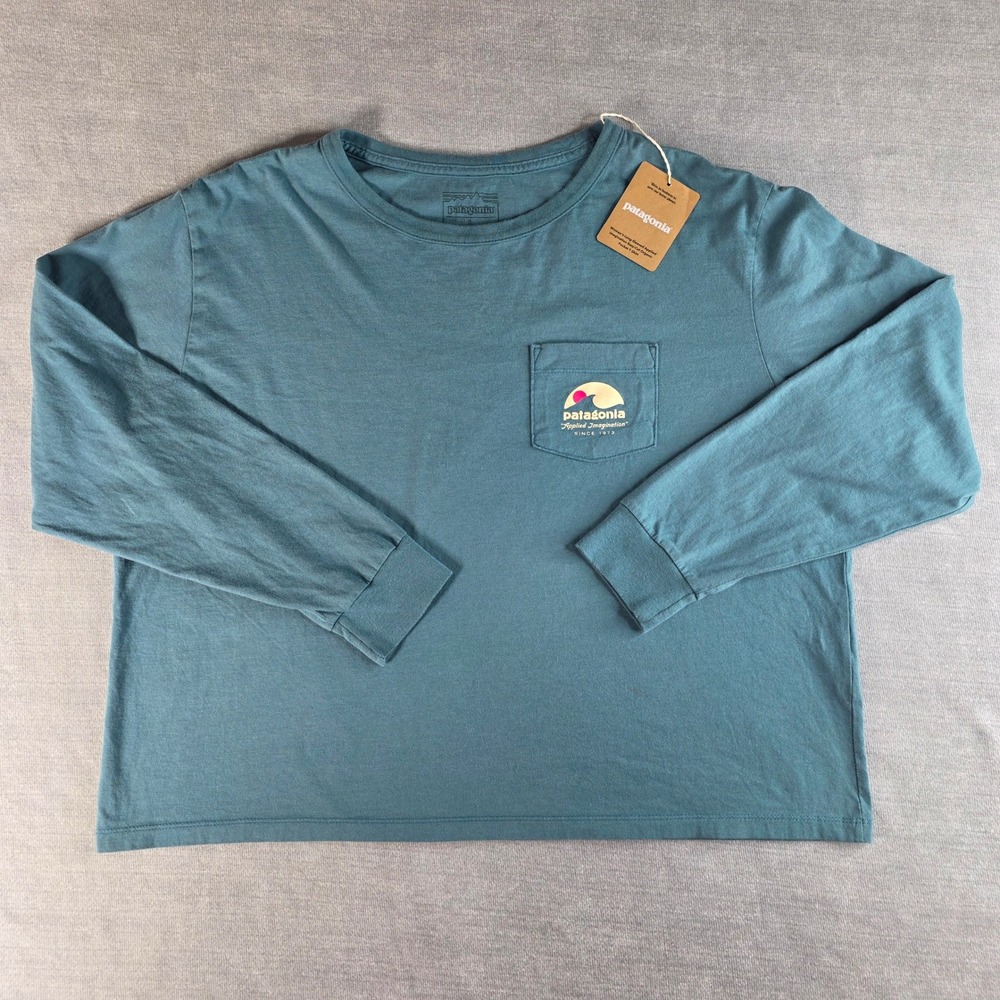 Patagonia Applied Imagination Easy-Cut Pocket T-Shirt Women L Blue NEW 37810